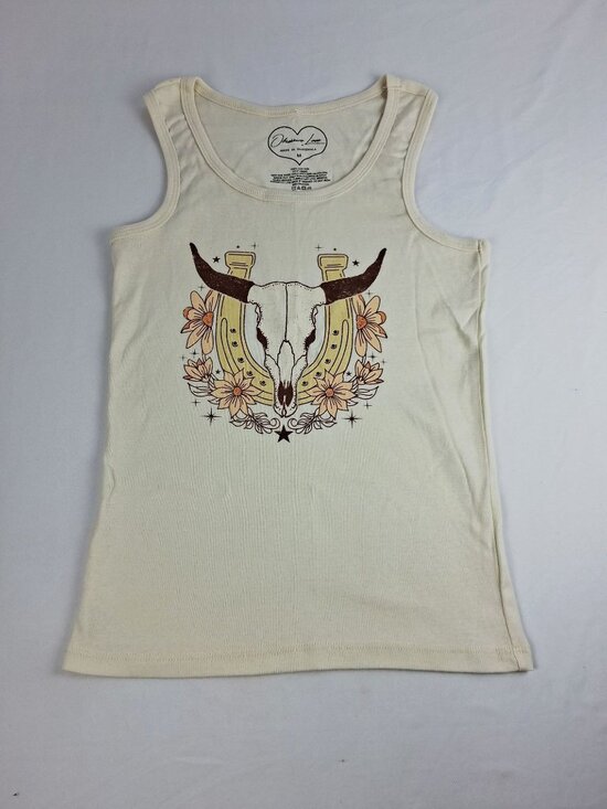 Obsessive Love Tops - Obsessive Love Tank Top Floral & Skull Design Cream Cotton Jrs Size M